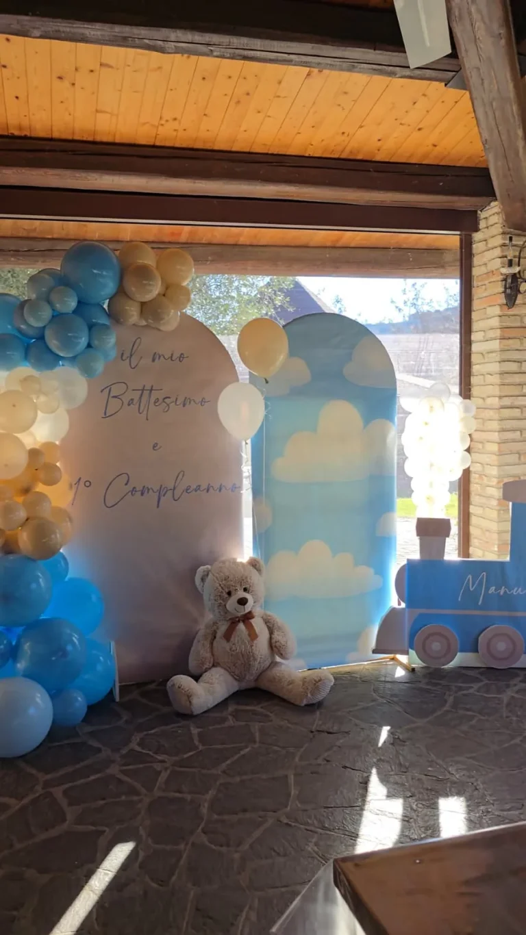 Allestimento per battesimo e primo compleanno con orsetto