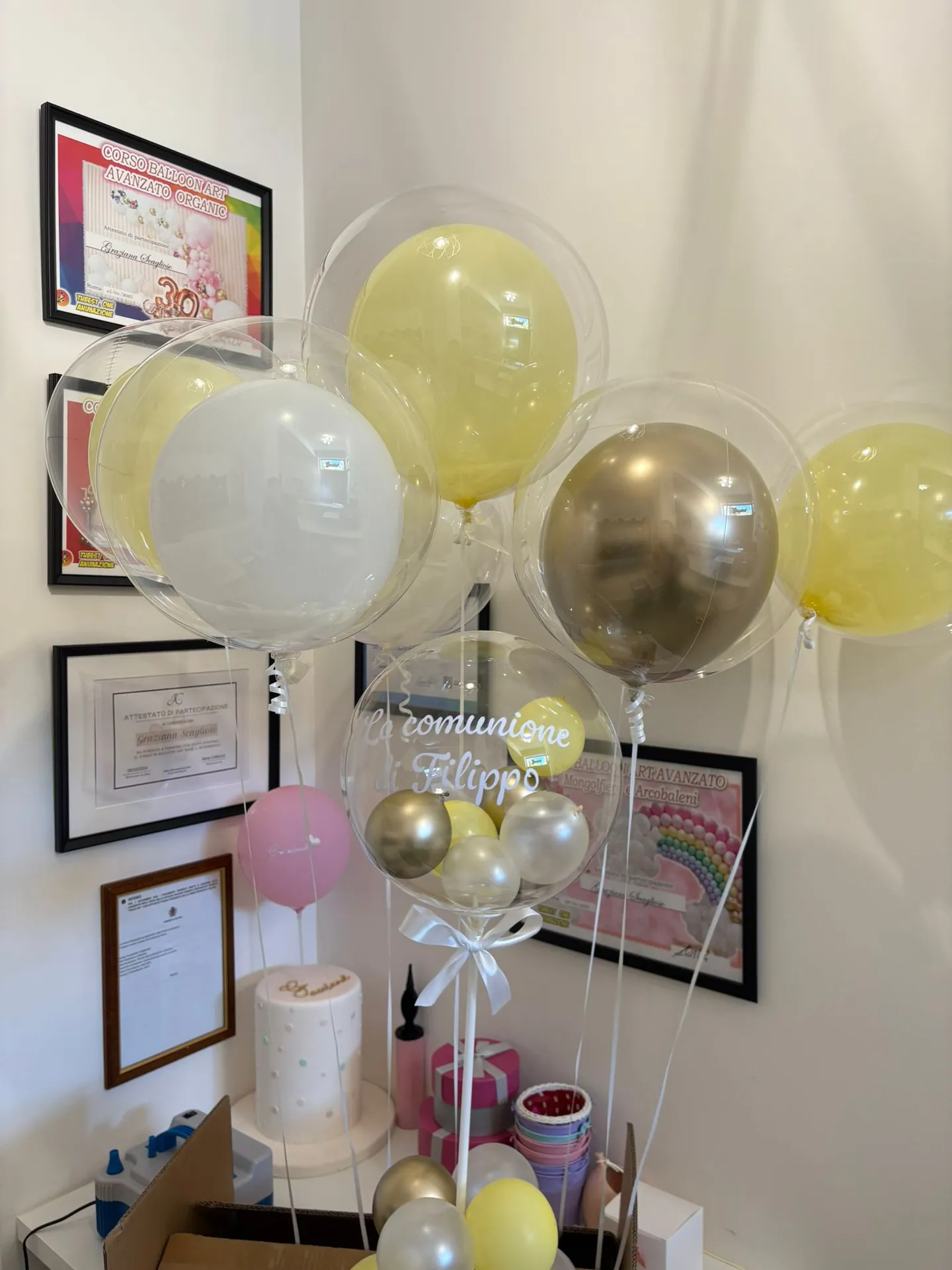 Bouquet di palloncini per prima comunione