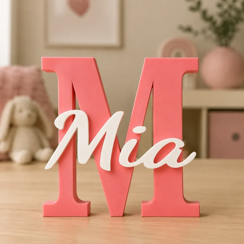 Lettera iniziale con nome in corsivo stampata in 3D
