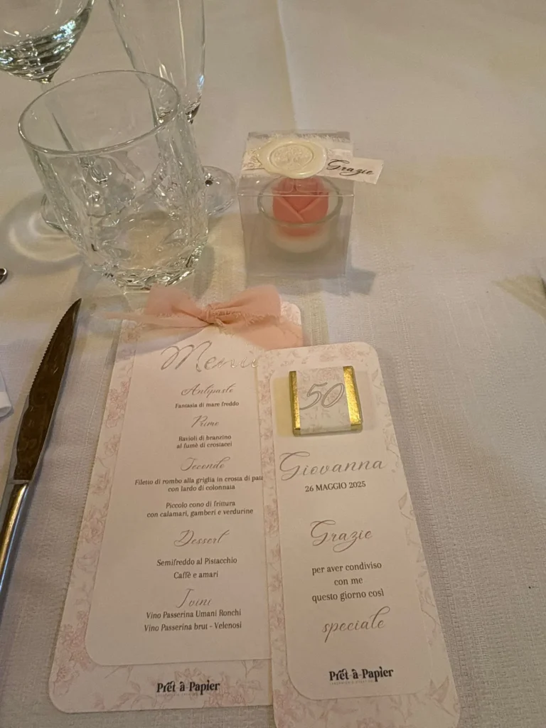 Menu personalizzato coordinato per la festa dei 50 anni