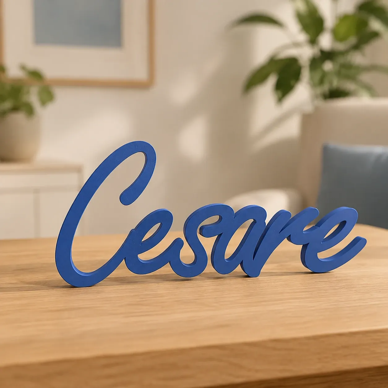 Scritta con nome in corsivo blu stampata in 3D