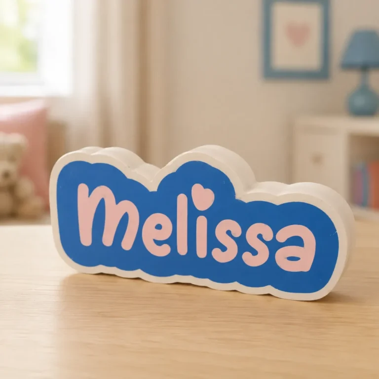 Targhetta con nome a forma di nuvola stampata in 3D