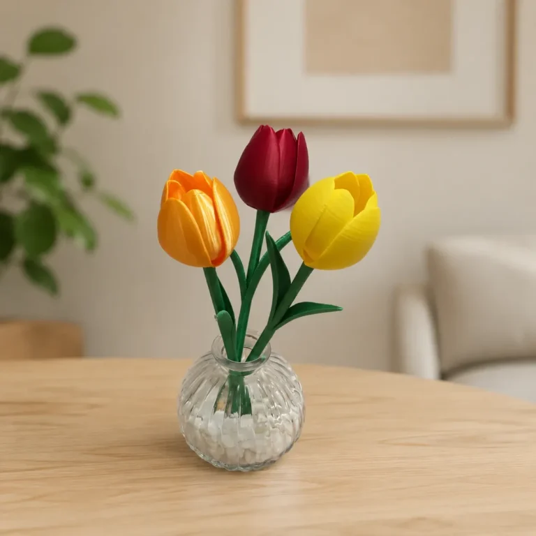 Tulipani stampati in 3D in un vasetto di vetro